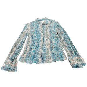 Talbots 100% Pure Silk Turquoise Python Button Up Shirt Blouse Sz 12
